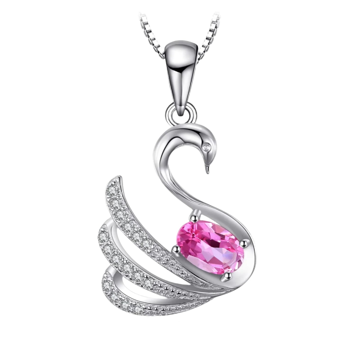 Swan Pink Topaz Silver Pendant for Women – No Chain