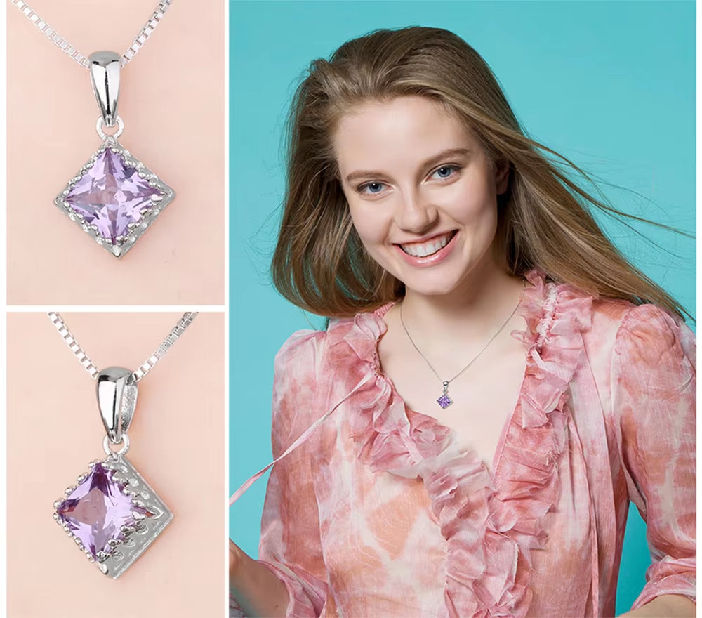 Women's Silver Pendant with Created Alexandrite – No Chain.