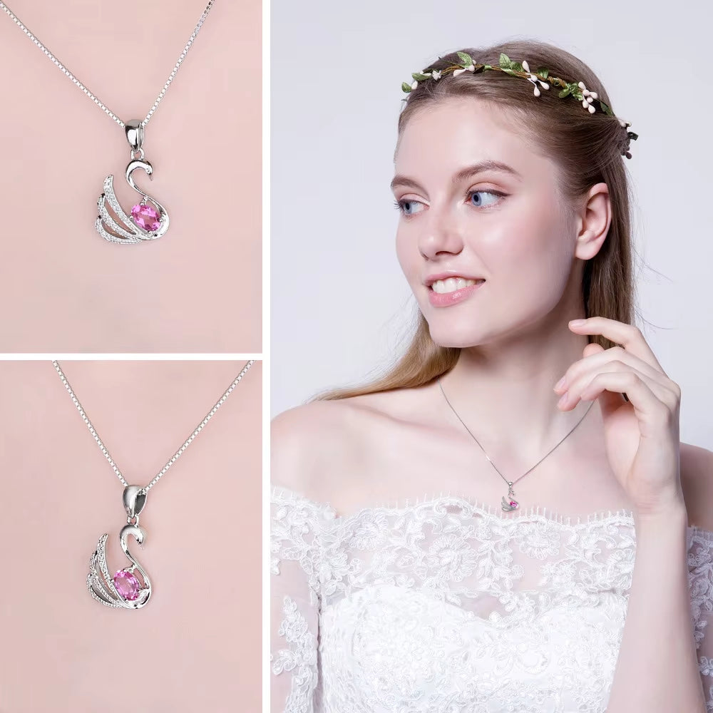 Swan Pink Topaz Silver Pendant for Women – No Chain
