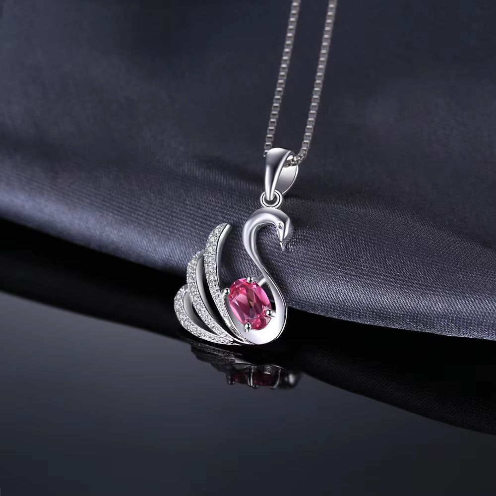 Swan Pink Topaz Silver Pendant for Women – No Chain