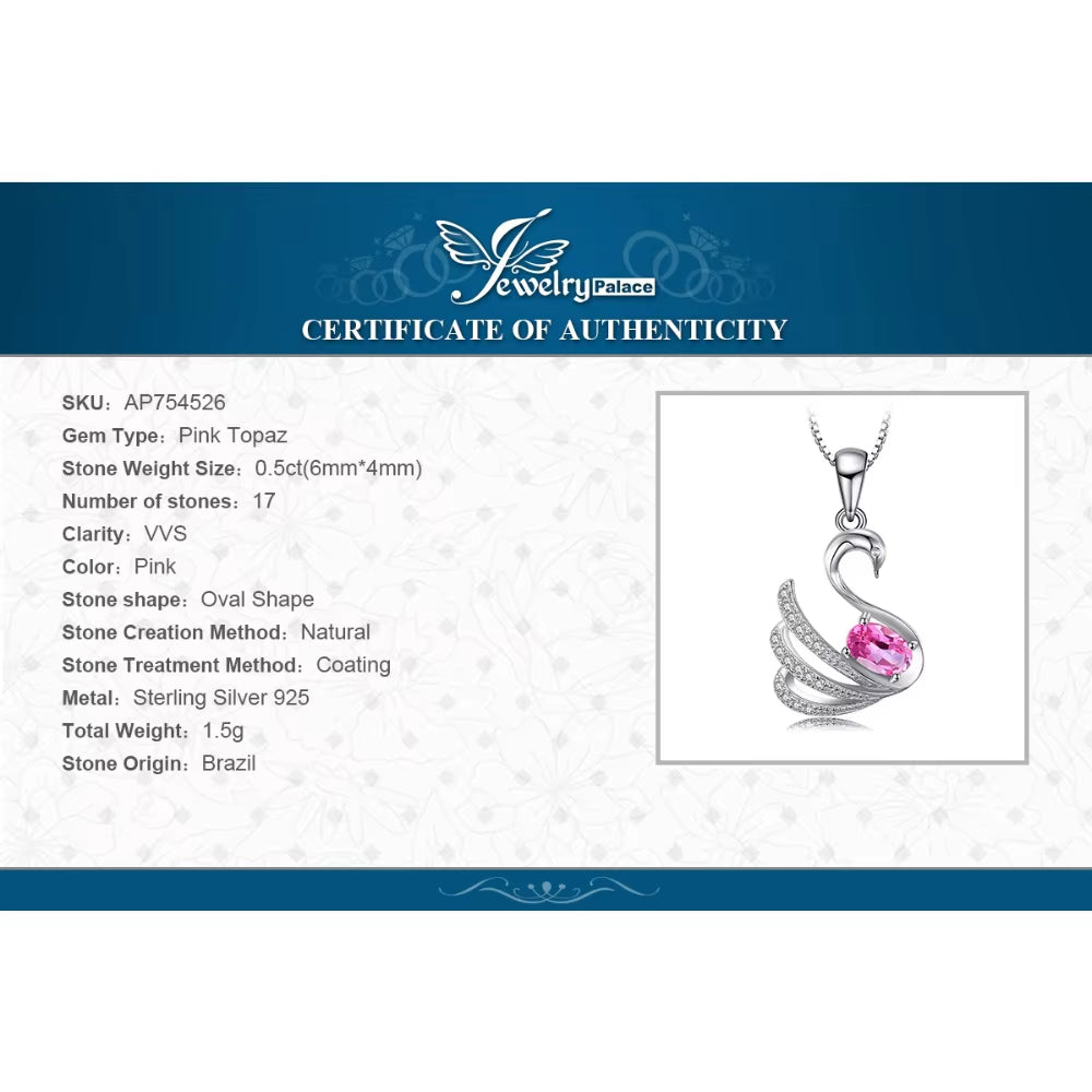 Swan Pink Topaz Silver Pendant for Women – No Chain