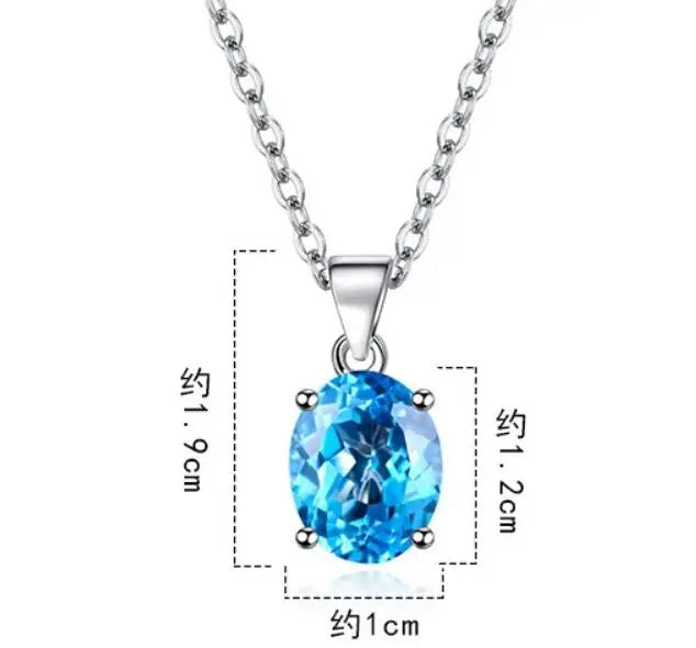 Natural Garnet Amethyst Citrine Peridot Blue Topaz 925 Sterling Silver Pendant Necklace Gemstone Jewelry 45cm Chain