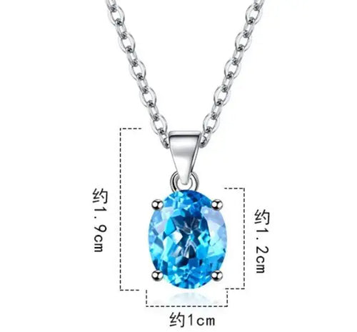 Natural Garnet Amethyst Citrine Peridot Blue Topaz 925 Sterling Silver Pendant Necklace Gemstone Jewelry 45cm Chain